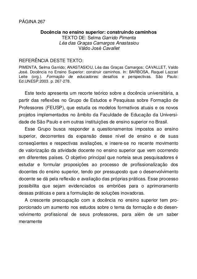 docencia no ensino superior selma garrido pimenta